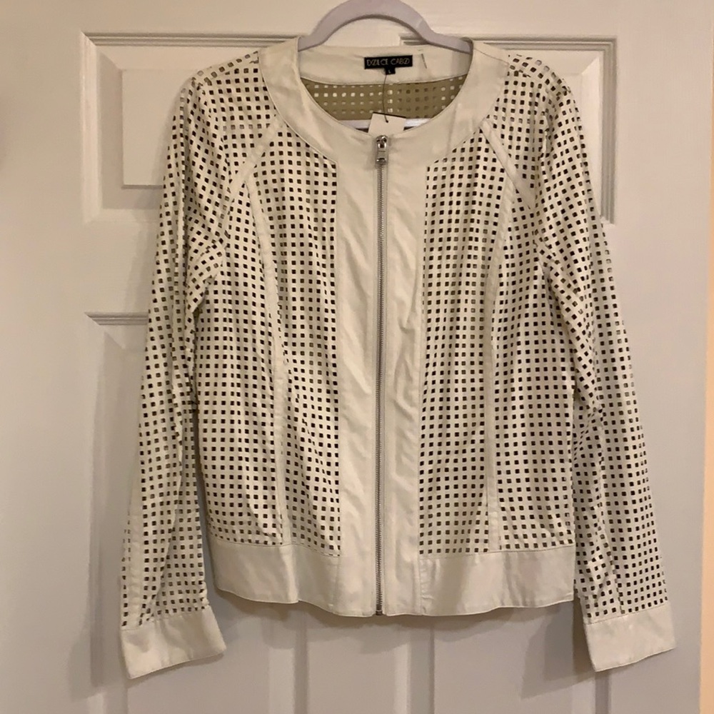 Dolce Cabo Fenestrated White Leather Jacket. Size L.